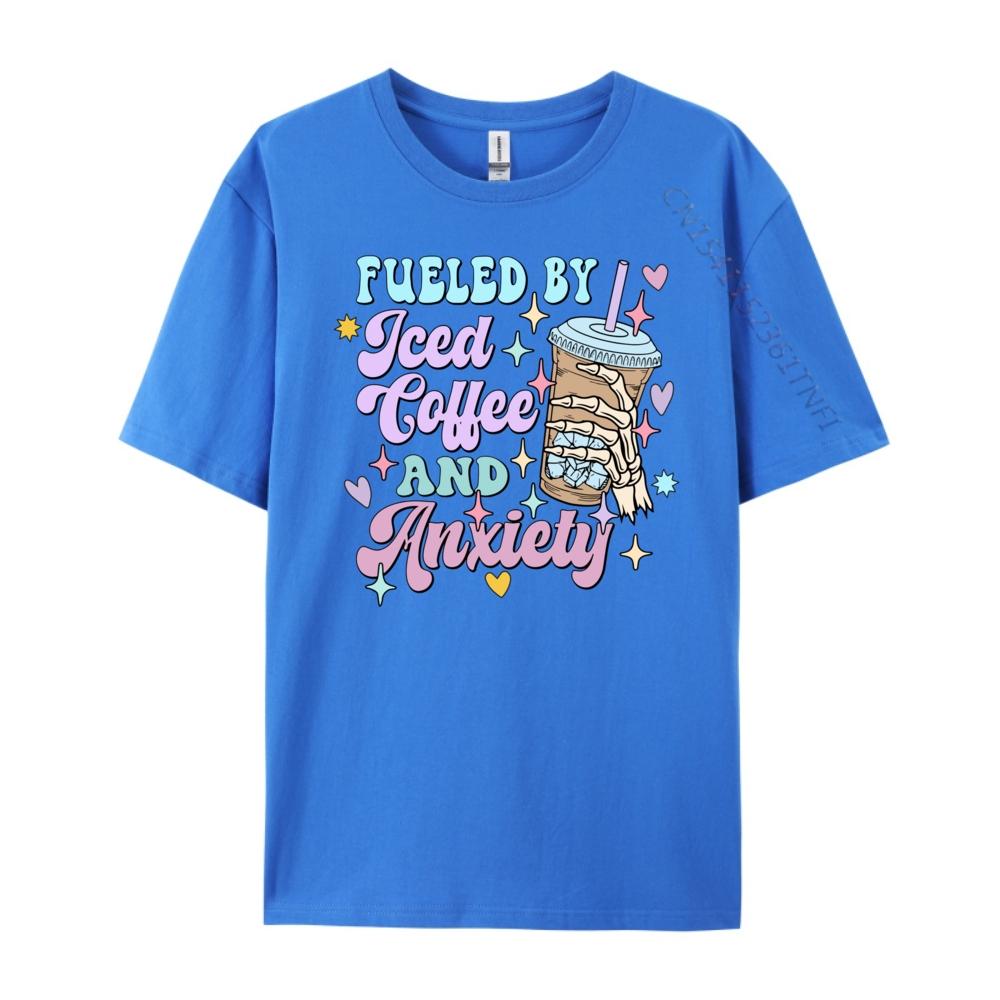 Fueled By Iced Coffee And Anxiety Coffee Shirt Green And White Graphic T Shirt Summer Funny T Shirts Gift