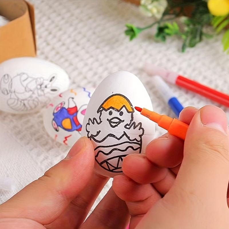 6pcs Set of Hand-painted Easter Eggs, DIY Hand-painted Easter Eggs with Cartoon Bunny and Butterfly Flowers