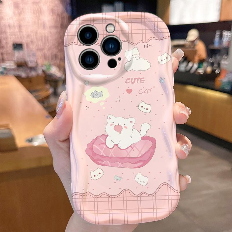 Phone Case Kawaii Cute Fat Cat For iPhone 17 16 16e 15 14 13 12 11 Pro Max Mini X XR XSMAX Air Plus 3D Wave Soft TPU Back Cover