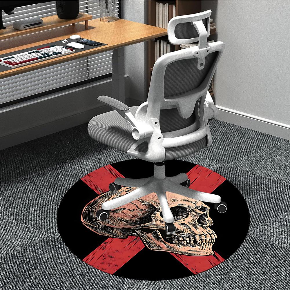 1PC Skull Crossbones Office Round Area Rug, Mat Suitable For Office, Under Office Chairs Bedroom Living Room Home Decor, Room Deco