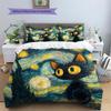 Starry Sky Black Cat  Pattern Bedding Quilt Set Quilt Cover Pillowcase Home Decoration  Gift (1 * Duvet Cover + 2 * Pillowcase, Without Core)