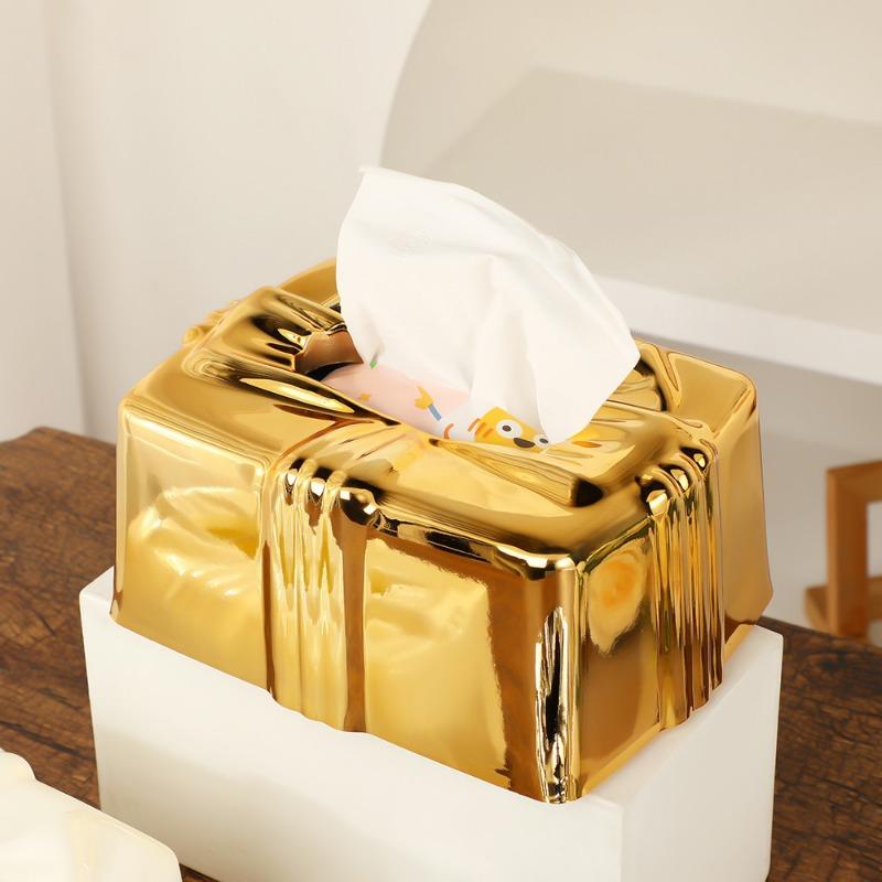 Europäischer Stil Goldbeschichtete Papier-Schubladenschachtel Vintage Quadratischer Kunststoff-Taschentuch-Aufbewahrungsbehälter Wohnzimmer Hotel Esszimmer Taschentuch-Röhre
