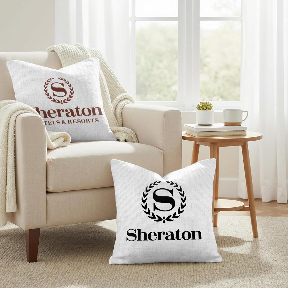 Fashion S-Sheratons Hotels Cushion Cover Natural Linen Organic Fabric Double-Sided Printing Sofa Home Decor Gift Pillow Cover
