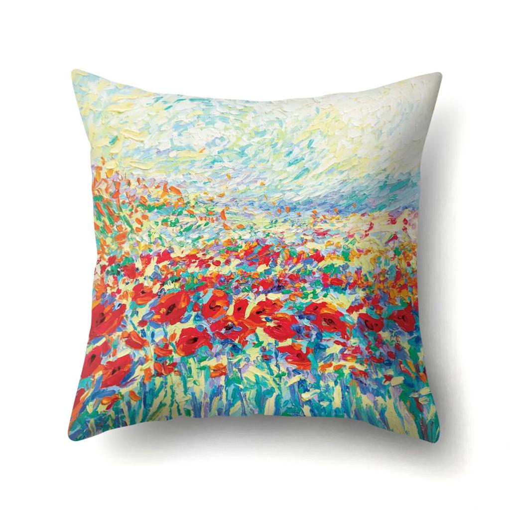 Home Decoration Living Room Sofa Pillowcase Garden  Oil Painting  Cushion Cover Polyester Pillow 45x45cm