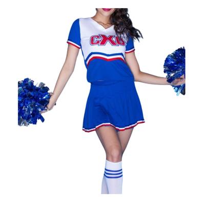 [SCGEHA] Cheerleader Costume Cosplay Uniform Adult Skirt Socks Sexy Plus Size Blue (L)