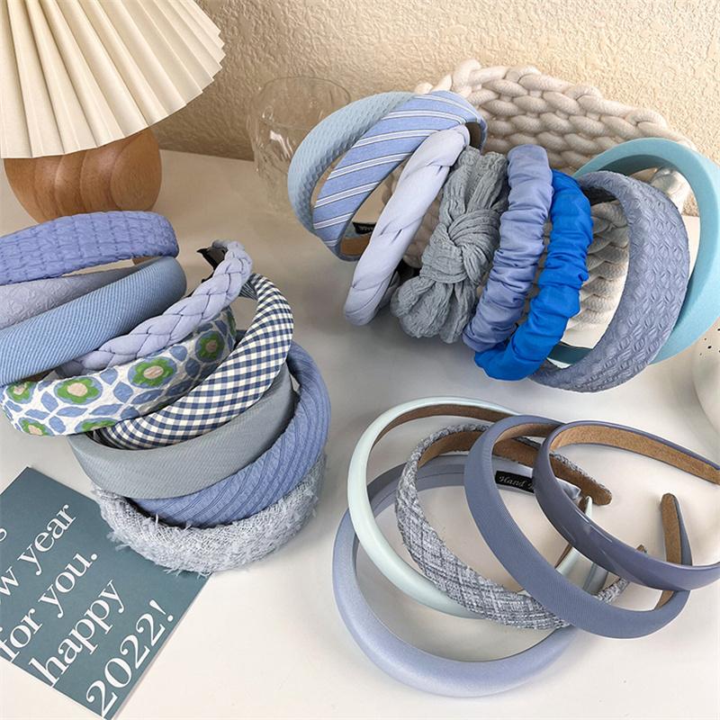Fashion Wide Hair Bands for Women Bezel Headdress Solid Blue Knitted Braid Headband Girl Hairband Hair Hoop Hair Accessories New
