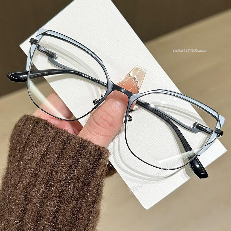 Cat Eye Metal Frame Anti Blue Light Glasses Type Non Prescription Protective Goggles Decorative Flat Glasses