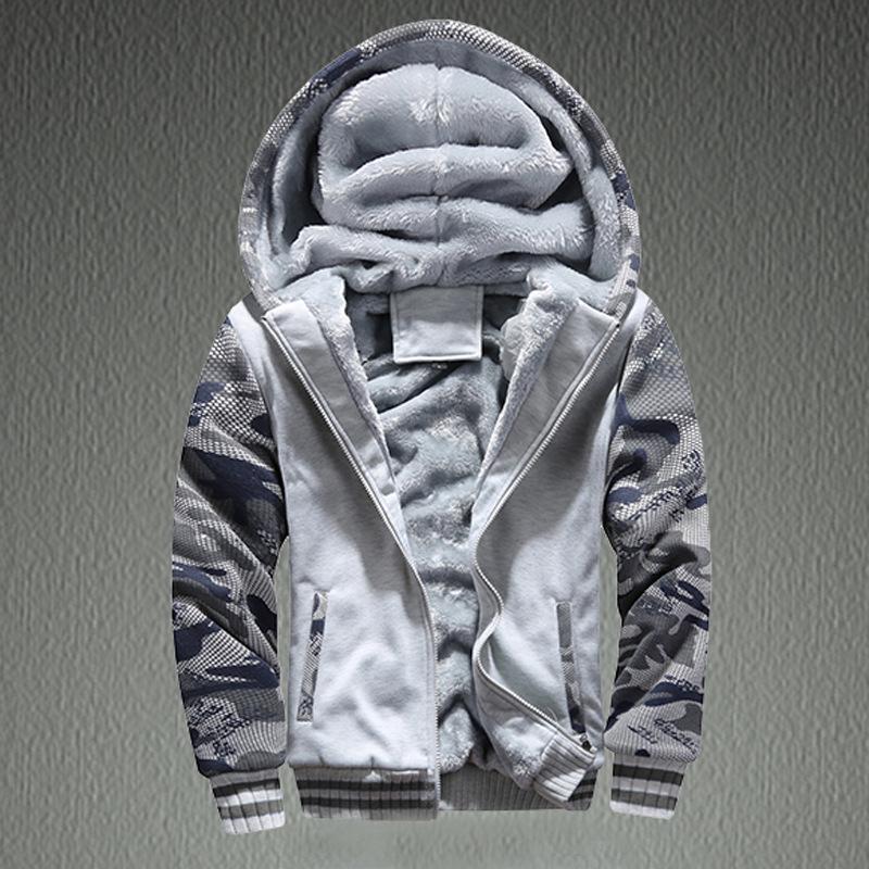 Men's Camouflage Plush Hooded Sweatshirt - Autumn/Winter Korean Style, Plus Size Casual Jacket