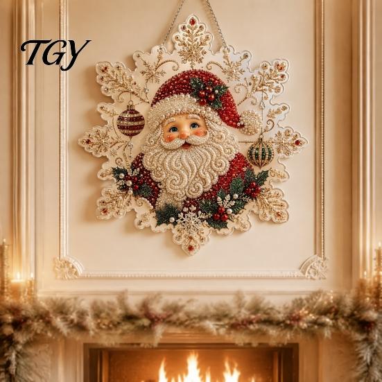 Christmas Party Craft Supplies Faux Pearl Painting Suncatcher Kit, Acrylic Snowflake Shaped Board with Lace Holiday Decoration Making Set Edge,