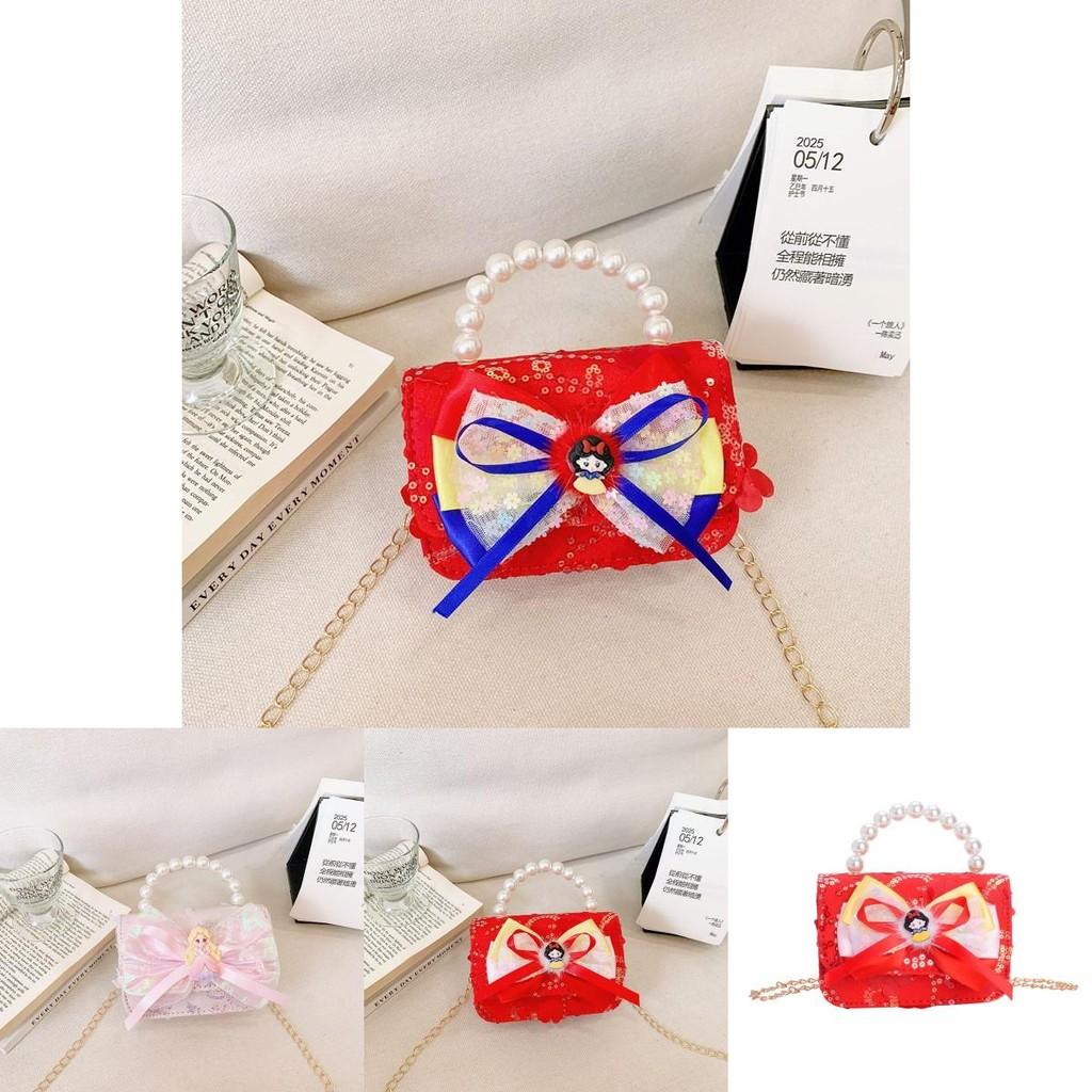 Charming Little Girls Shoulder Bag Adorable Bow Fashionable Chain Handle Purse