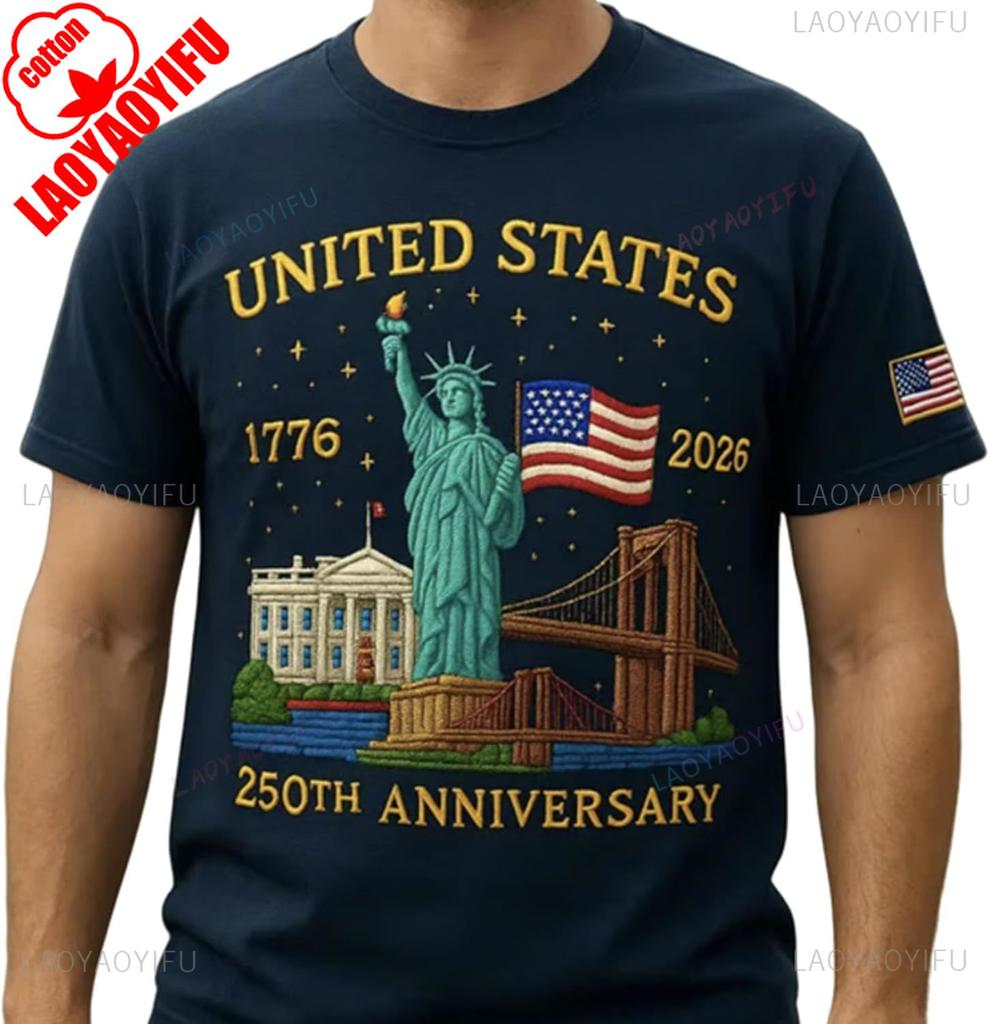 250th Edition TShirt States 250 Years Flag Statue of Liberty TShirt for Men Women High Quality Cotton Regular Short Sleeve