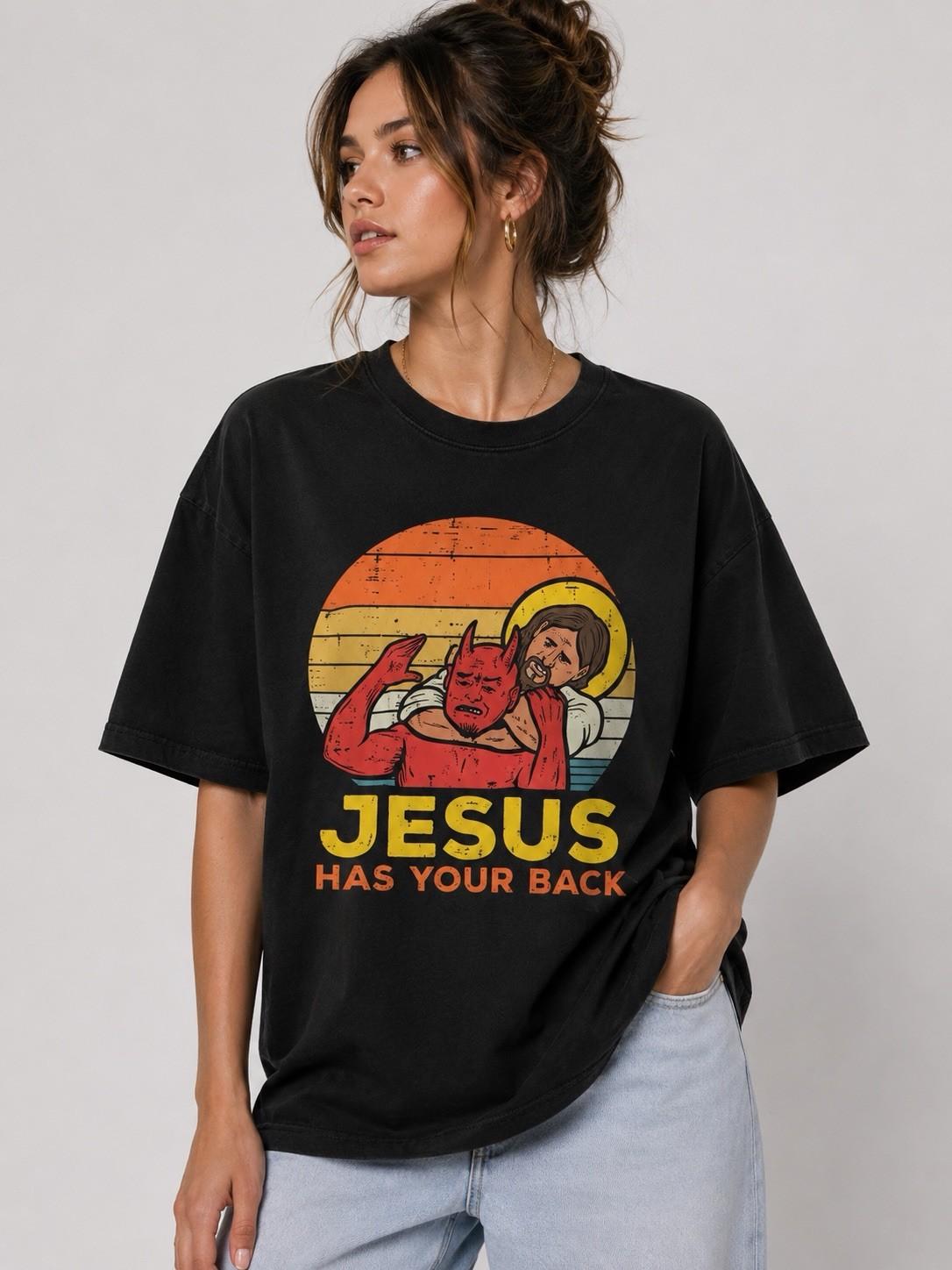 Jesus Has Your Back Shirt, Funny Christian Graphic Tee, Retro Religious T Shirt 4XL