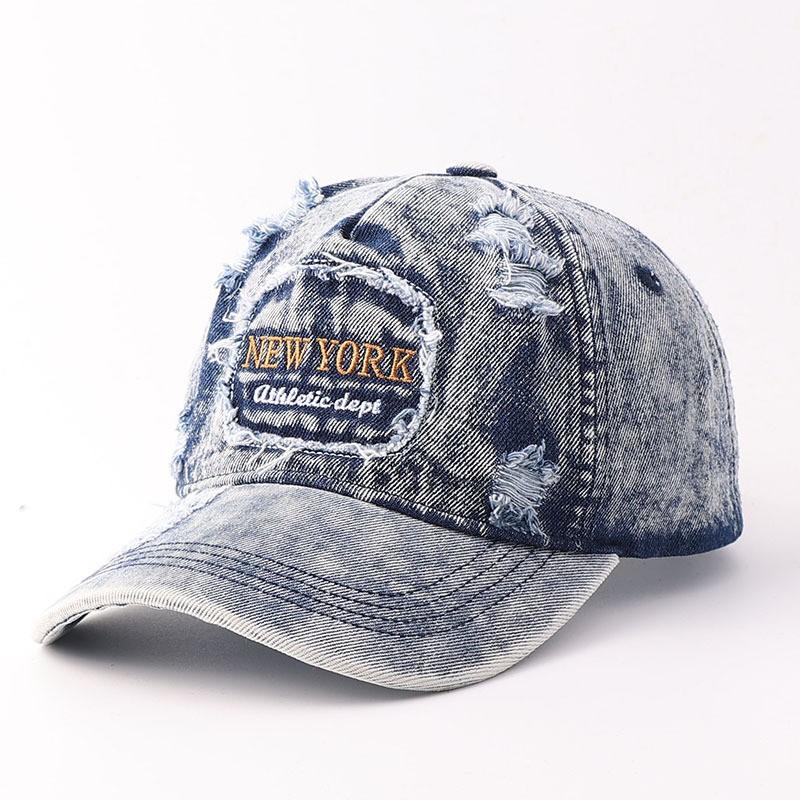 Mens Oversized Vintage Baseball Cap Distressed Denim Sun Hat Women