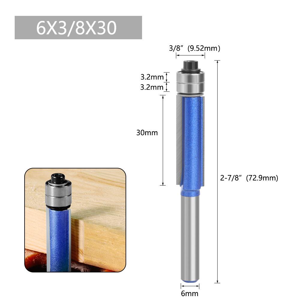 Shimmering Silver Blue Woodworking Double-Edge Trimmer with 6/6.35 Shank & Double Bearing Bakelite Milling Cutter