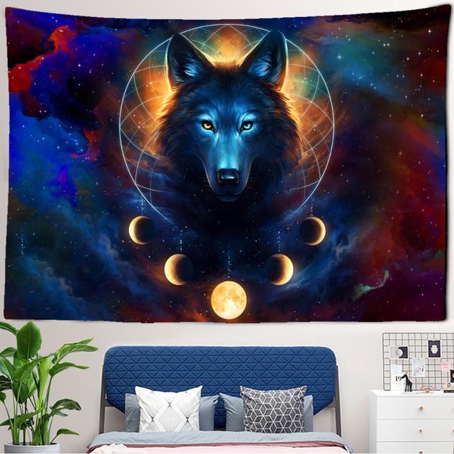 Fantasy Wolf Tapestry Wall Hanging Animal Aesthetic Room Decoration Bohemian Psychedelic Mandala Home Dormitory Wall Decoration