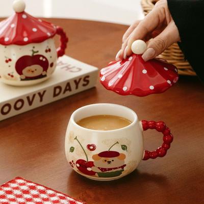 Niedlicher und Niedlicher Pilzbecher mit Deckel Kreative Tasse Souvenir Paar Wasserbecher Hochwertige Keramik Kaffeetasse