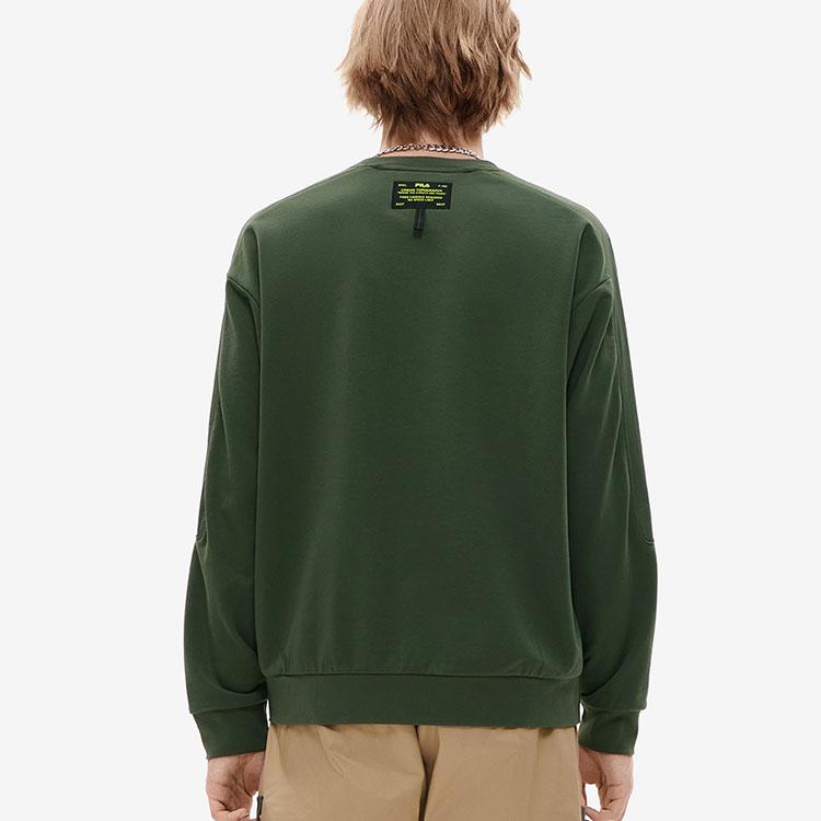 Fila Fusion Letter Academy Big Logo Loose Fit Crewneck Knit Sweatshirt Men sweatshirt Plant-Green T11M231204FDG