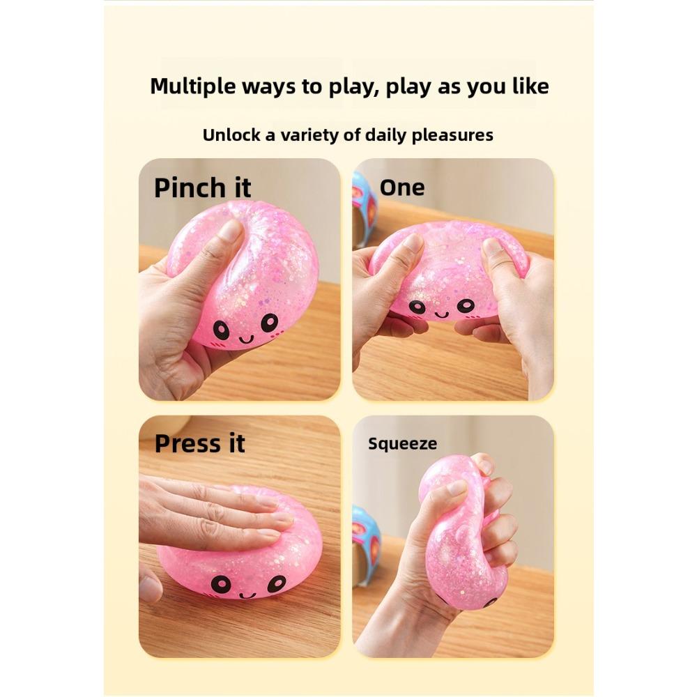 Cartoon Smiley mit Glitzer gefülltes Squishy Brötchen Spielzeug, Langsam zurückfederndes Fruchtmarmeladen-Stressabbau-Brötchen mit Farbkastenverpackung