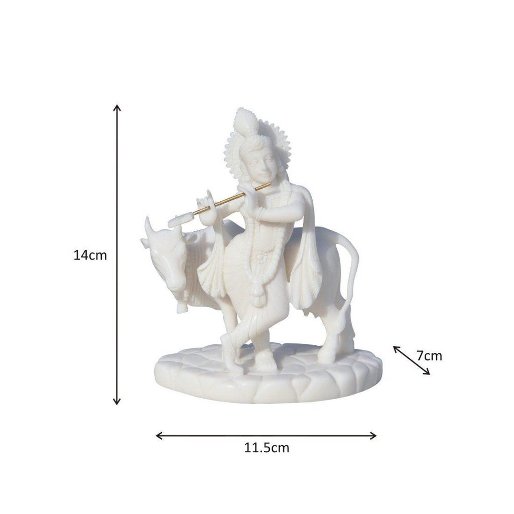 Carved in Resin Krishna with Cow 4.5 X 2.75 X 5.5 Inch