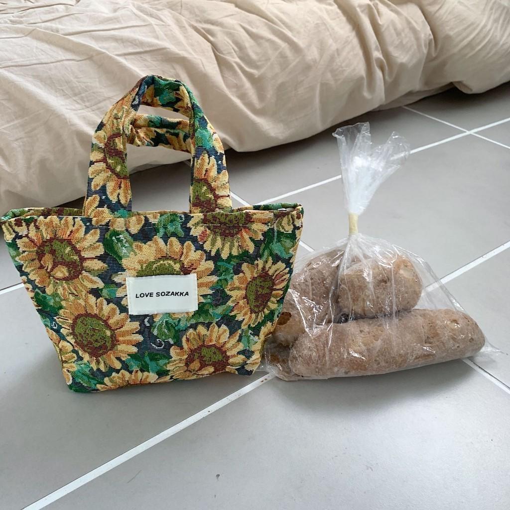 Элегантная французская сумка для ланча с цветочным тиснением, женская повседневная сумка-тоут, стильная сумочка Sunflower