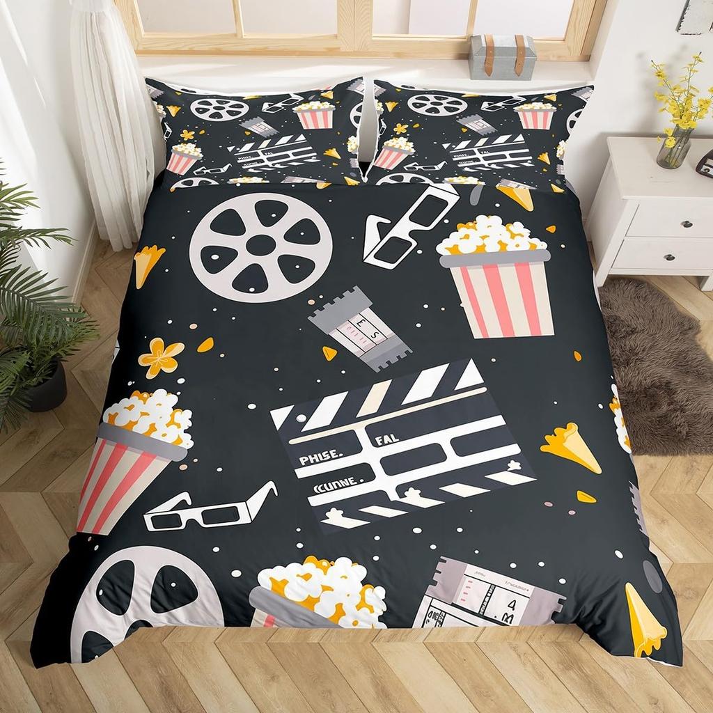 Film Theme Bedding Set Cinema Movie Theater Comforter Cover Twin Queen King Cartoon Duvet Cover Cinema Poster Design Quilt Cover