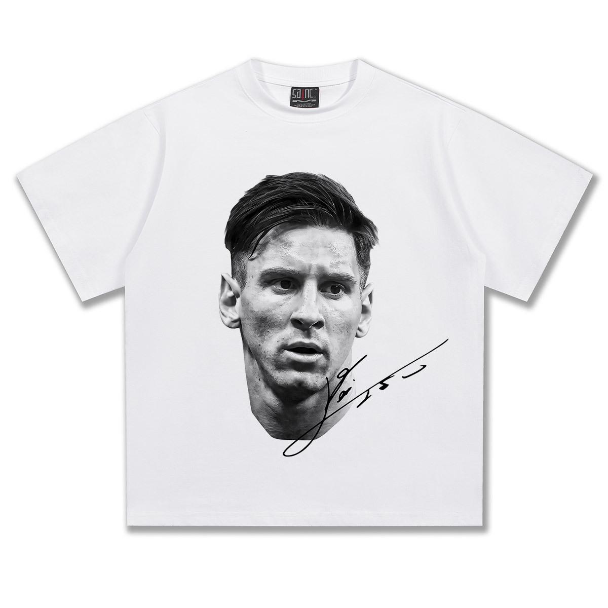 

2025 Spring/Summer Messi Vintage Short Sleeve T-Shirt - Unisex American Pure Cotton Top XXL білий
