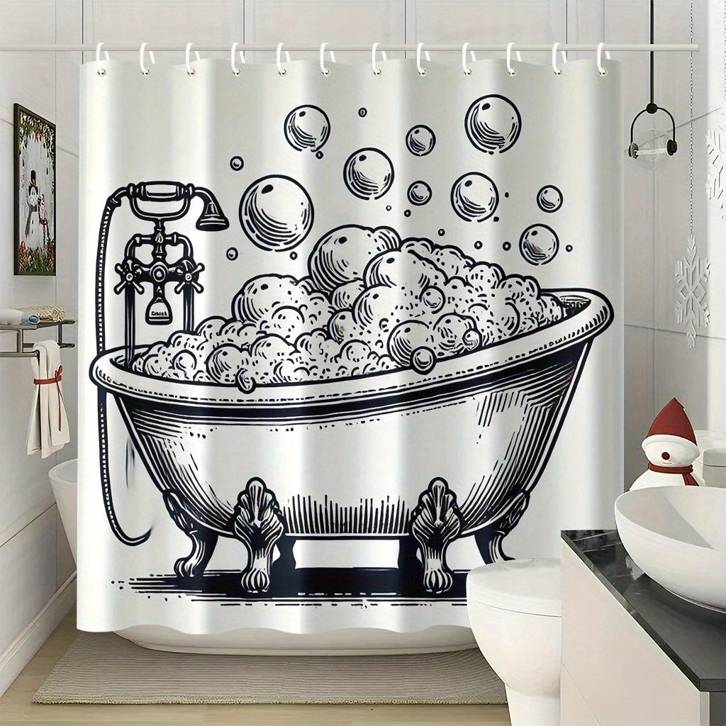 Vintage Clawfoot Bathtub Illustration Shower Curtain 1Pc With 12 Hooks For Bathroom Home Decor Polyester 70.8X70.8 Inch
