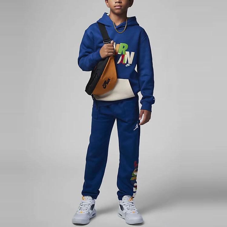 Jordan Kids Alphabet Print Hooded Pullover Sweatshirt Kids Tops Blue FB9279-486