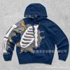 American Flame Skull Frame 3D Printed Hooded Sweatshirt, Vintage High Street Loose Trendy Brand Pullover Sweatshirt