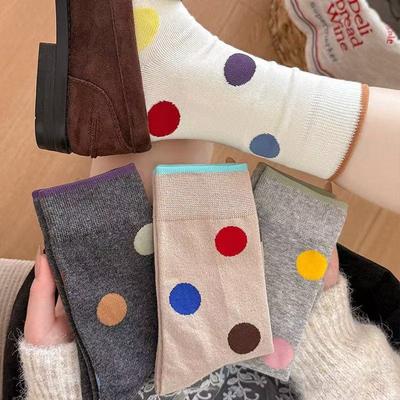 Colorful Polka Dot Color-blocked Socks for Women, Breathable and Comfortable Cotton Socks, Simple and Cute, Versatile, School Style, Pile Pile Socks