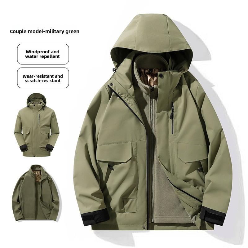Winter Thickened Three-in-One Couple's Windbreaker Sports Jacket Three-Proof Detachable Outdoor American Workwear Jacket for Men