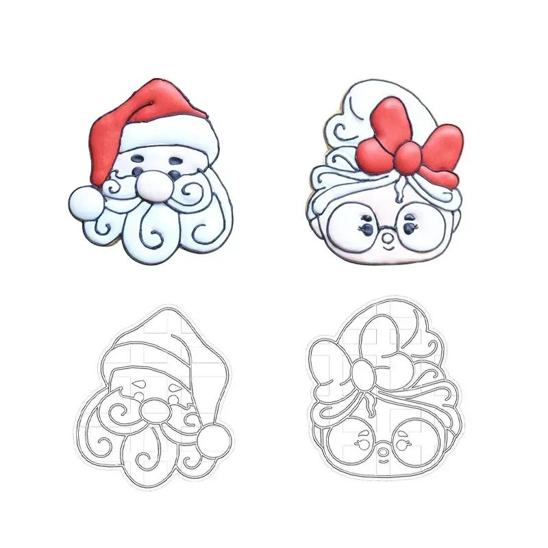 1Pc Christmas Cookie Cutter Santa Claus Shaped Christmas Themed Pressable Biscuit Mold Cookie Stamp Embosser Baking Pastry Tools
