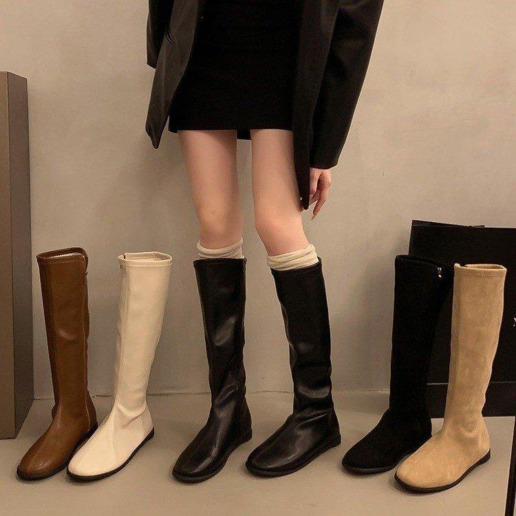 French niche long boots women's shoes 2025 new autumn and winter solid color thin but knee high knight boots