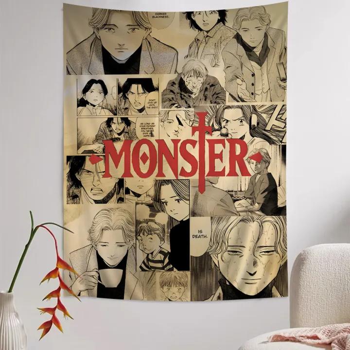NNaoki UUrasawas MMonster Anime Tapestry Bohemian Mandala Art Print Microfiber Wall Hanging Decor Blanket for Home Bar