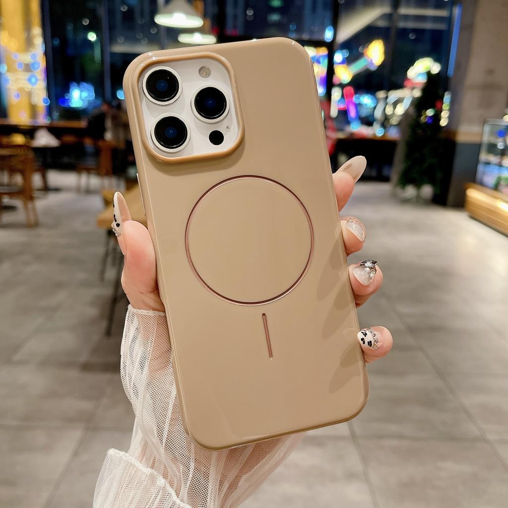 Applicable To IPhone16Pro Thin Circle Magnetic Suction Phone Case Apple 15 Glossy Silicone Anti-fall SE4 Protective Case