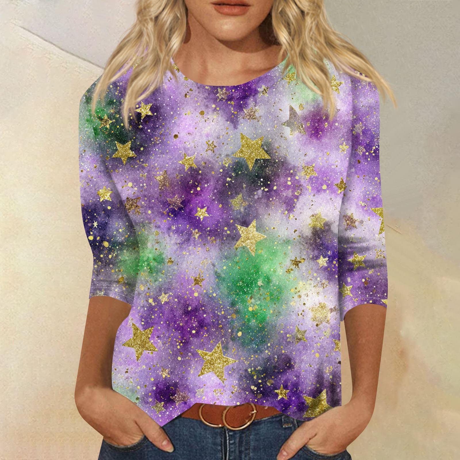 

Женская модная повседневная футболка с круглым вырезом и рукавом три четверти с карнавальным принтом S белый