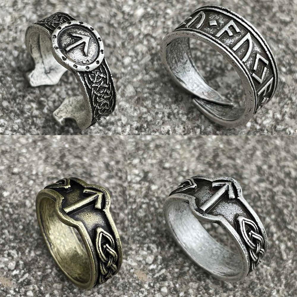 Viking Rune Ring Adjustable Norse Jewelry for Women Men Vintage Runic Amulet Stylish Unisex Design