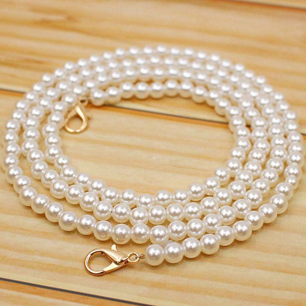 Replacement Long Bag Parts Women Purse Handle Beaded Tote Chain Pearl Bag Chain Pearl Bag Strap