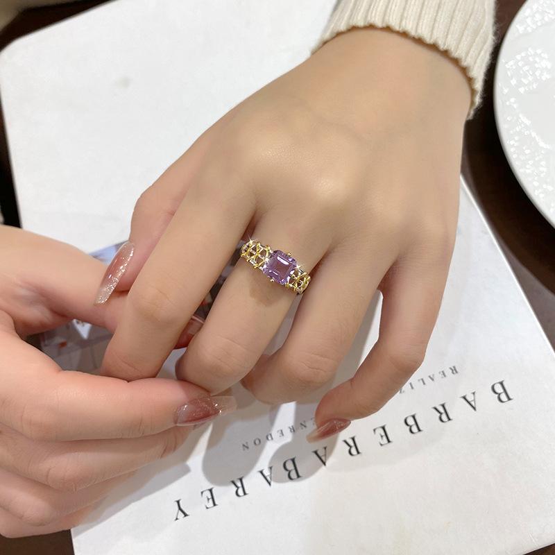 Natural Color Treasure Fashion Ring S925 Sterling Silver Adjustable Ring Women's New Niche High-end Design Jewelry Gift