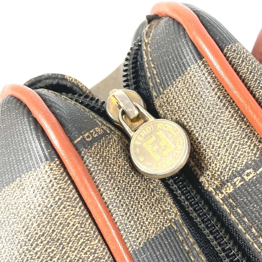 FENDI vintage Logo Pecan Tote Bag Flap Hand Bag PVC/Leather khaki/Brown