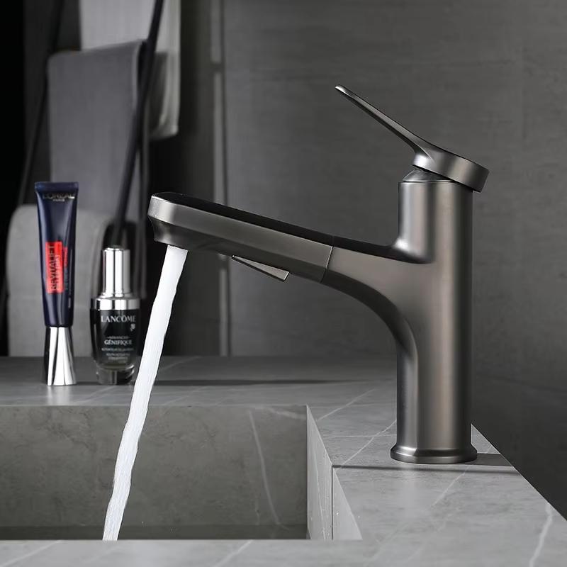 2025 New Bathroom Pull-out Hot and Cold Water Faucet, Gray/black Faucet with Two Water Flow Modes