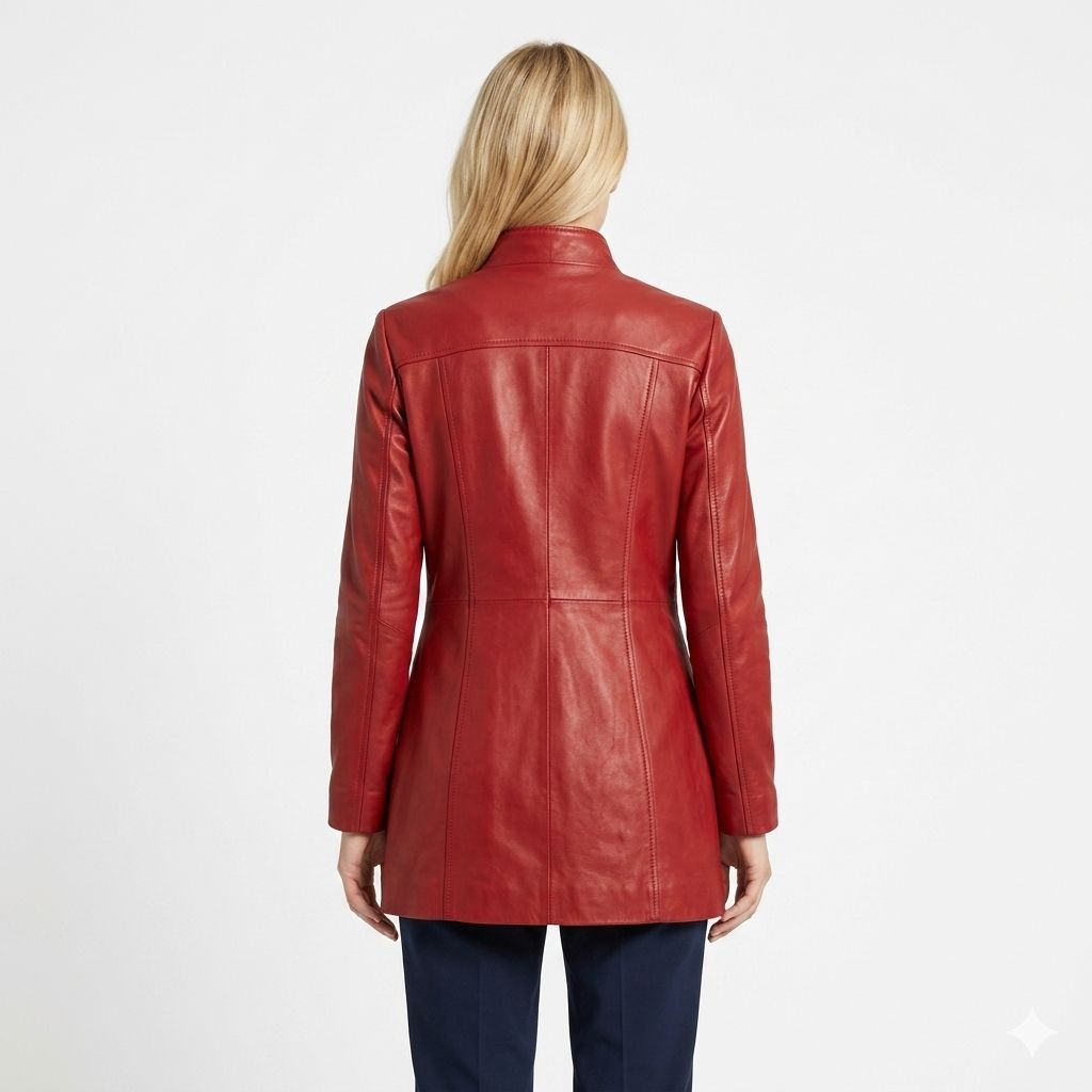 Women's Handmade Trench Coat Genuine Stylish Real Lambskin Leather Wear Red Fit