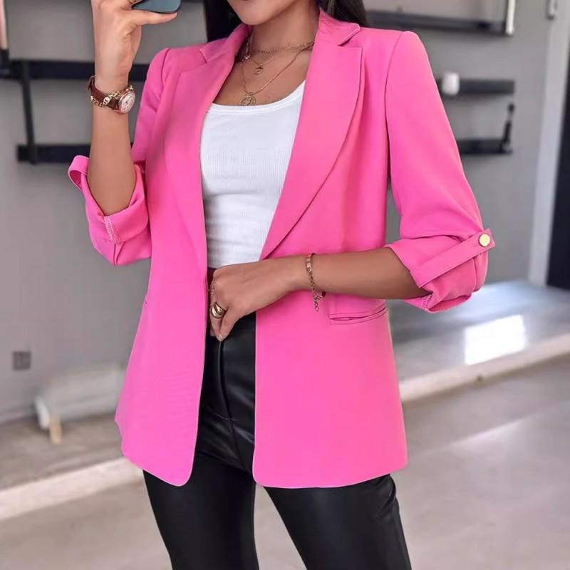 Womens Long Sleeve Solid Color V-Neck Blazer Coat Slim Fit Office Chic Workwear