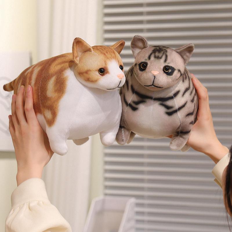 35/50cm Fat Cat Plush Toy Standing 3-color Orange Brown Silver Stripe Cats Cartoon Animal Plushie Birthday Present