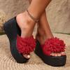 New outerwear wedge heel thick-soled muffin slippers women's large size fashion flower slippers women