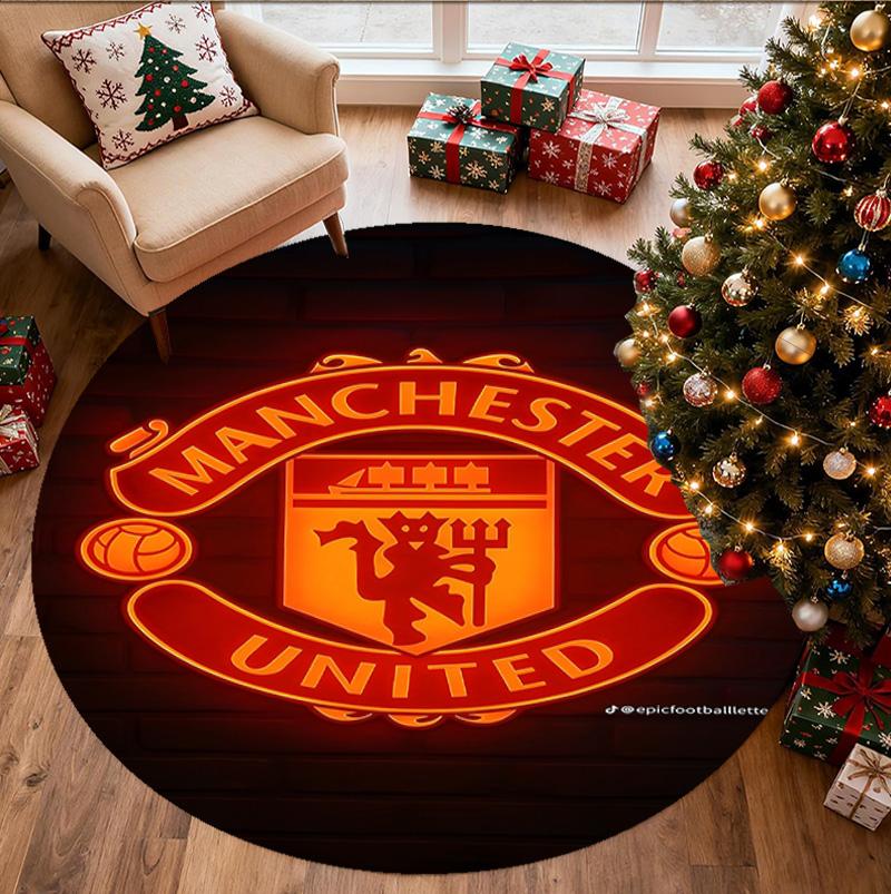 Tappeto Rotondo con Motivo Manchester United F.C, Tappetino da Interno/Esterno, per Picnic, Sala Giochi, Camera da Letto, Ufficio, Soggiorno, Tappeto Decorativo per la Casa, Regalo di Compleanno