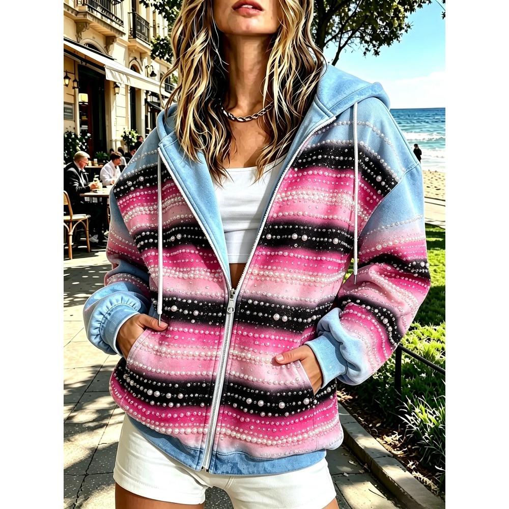 2026 Autumn/Winter New Style Women's Zippered Hooded Sweatshirt Versatile Fashionable Casual 3D Pattern Print