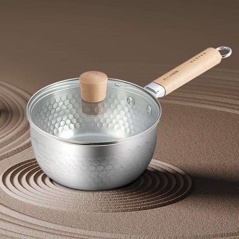 

Uchino 430 Stainless Steel Yukihira Pot with Beech Wood Handle