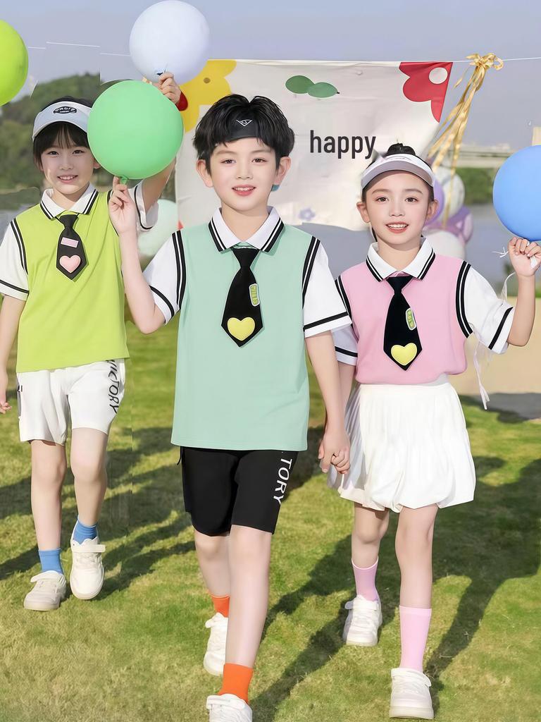 Children's Academy Style Summer Uniform Set - Short Sleeve School Sports Uniform for Kindergarten and Primary School