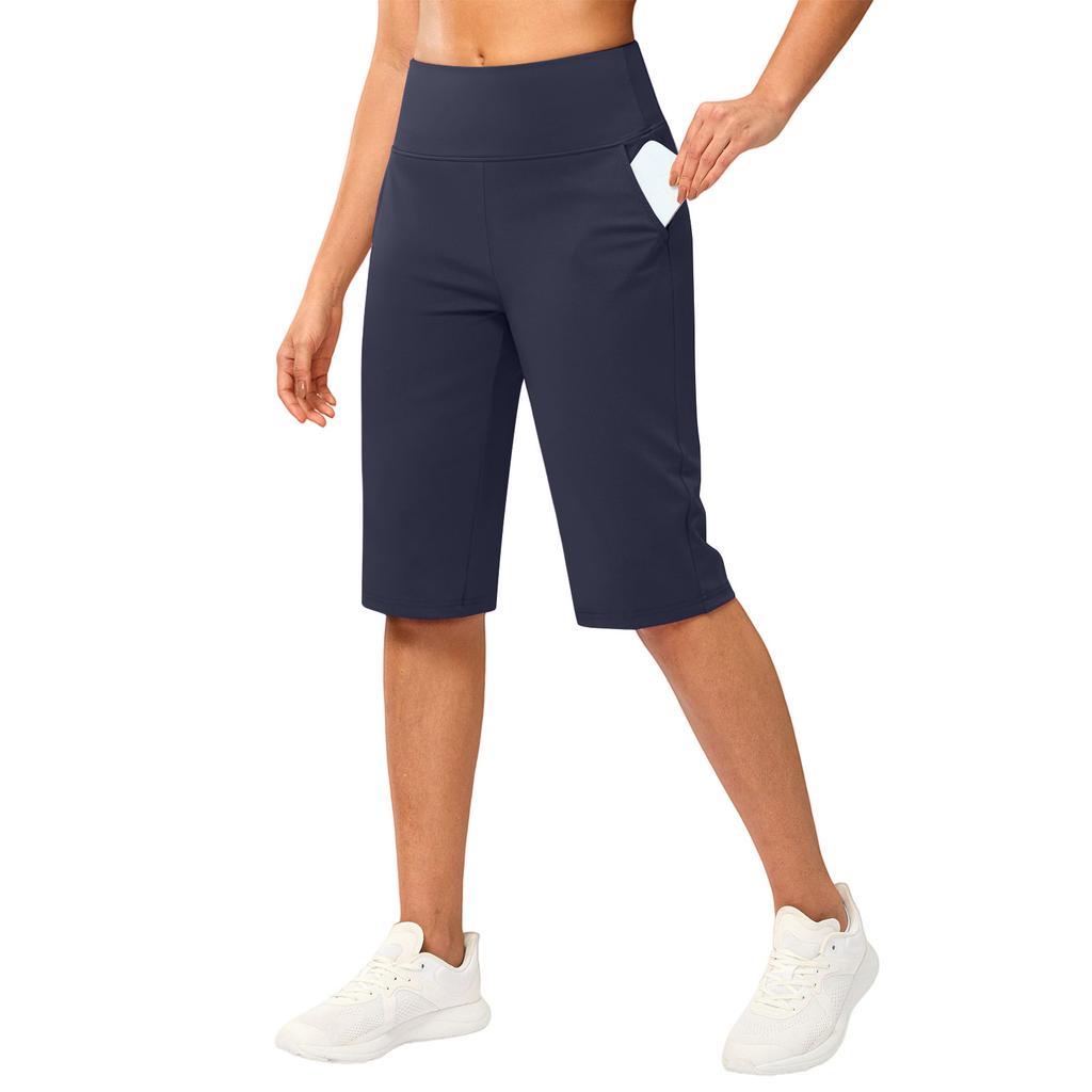 Capris de Yoga de Cintura Alta para Mujer con Bolsillo Bermudas Deportivos Elásticos para Fitness Running Gimnasio Entrenamiento Deportes